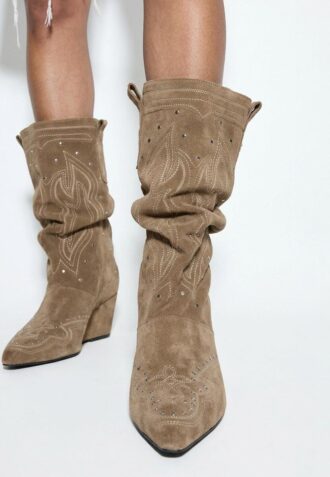 Botas de tacón de cuña de piel