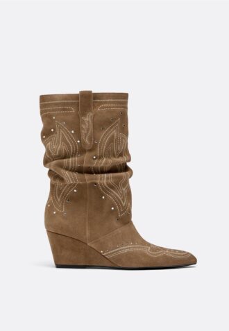 Botas de tacón de cuña de piel